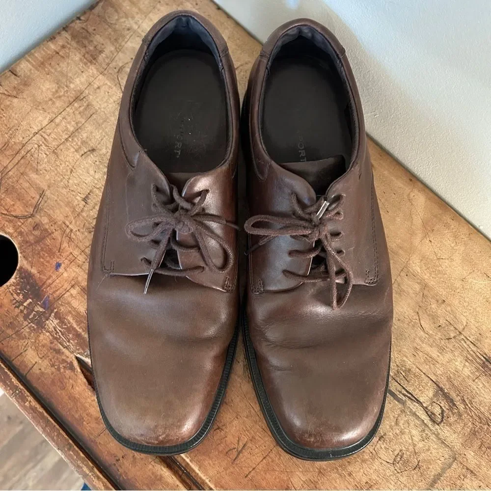Rockport 10.5 Wide Brown Leather Derby Dress Shoes Classic Business Casual Event